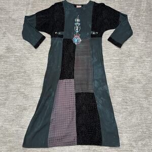 Steel Pony Dress Womens XL Patchwork Velvet Maxi Boho Horse Southwestern Art